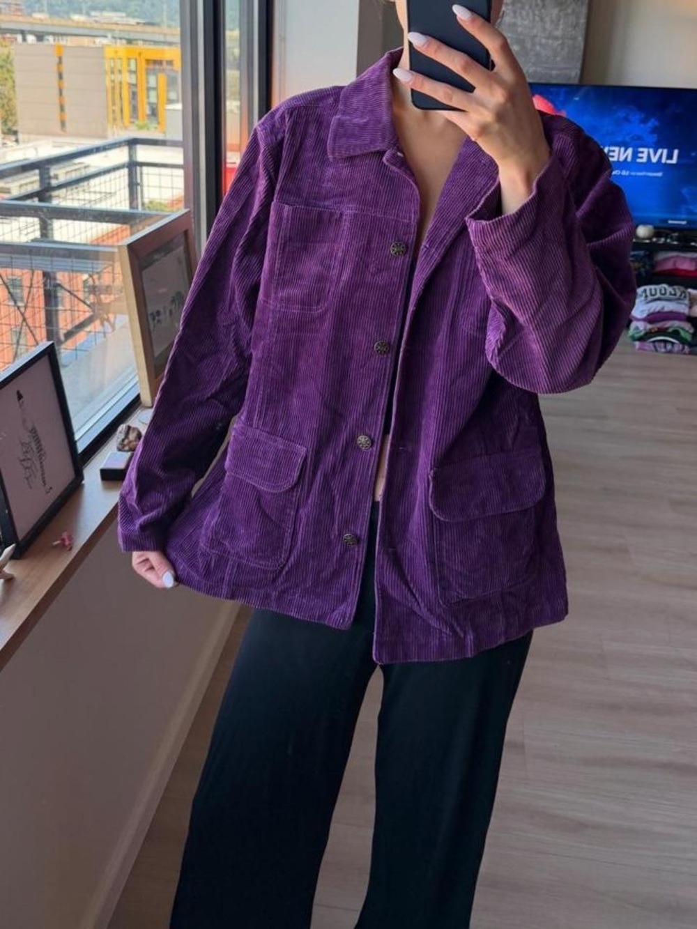 Jane Ashley Deep Purple Corduroy Button-Front Blazer